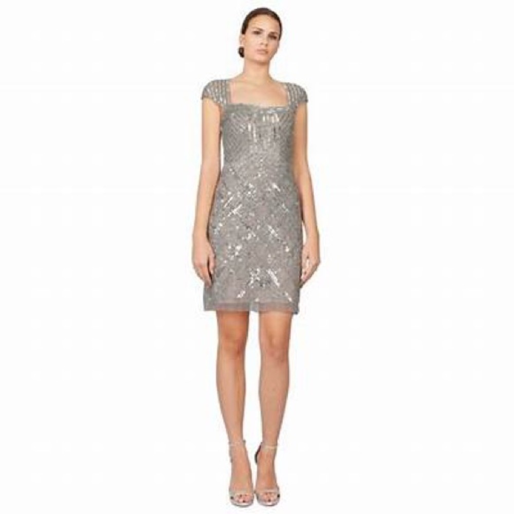 Adrianna Papell Cap Sleeve Beaded Cocktail Dress
